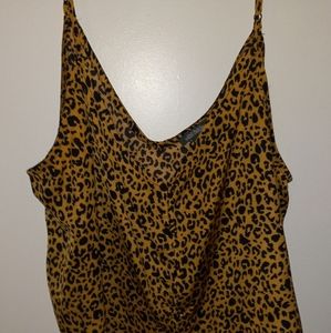 Wild fable button up leopard print crop top, size large